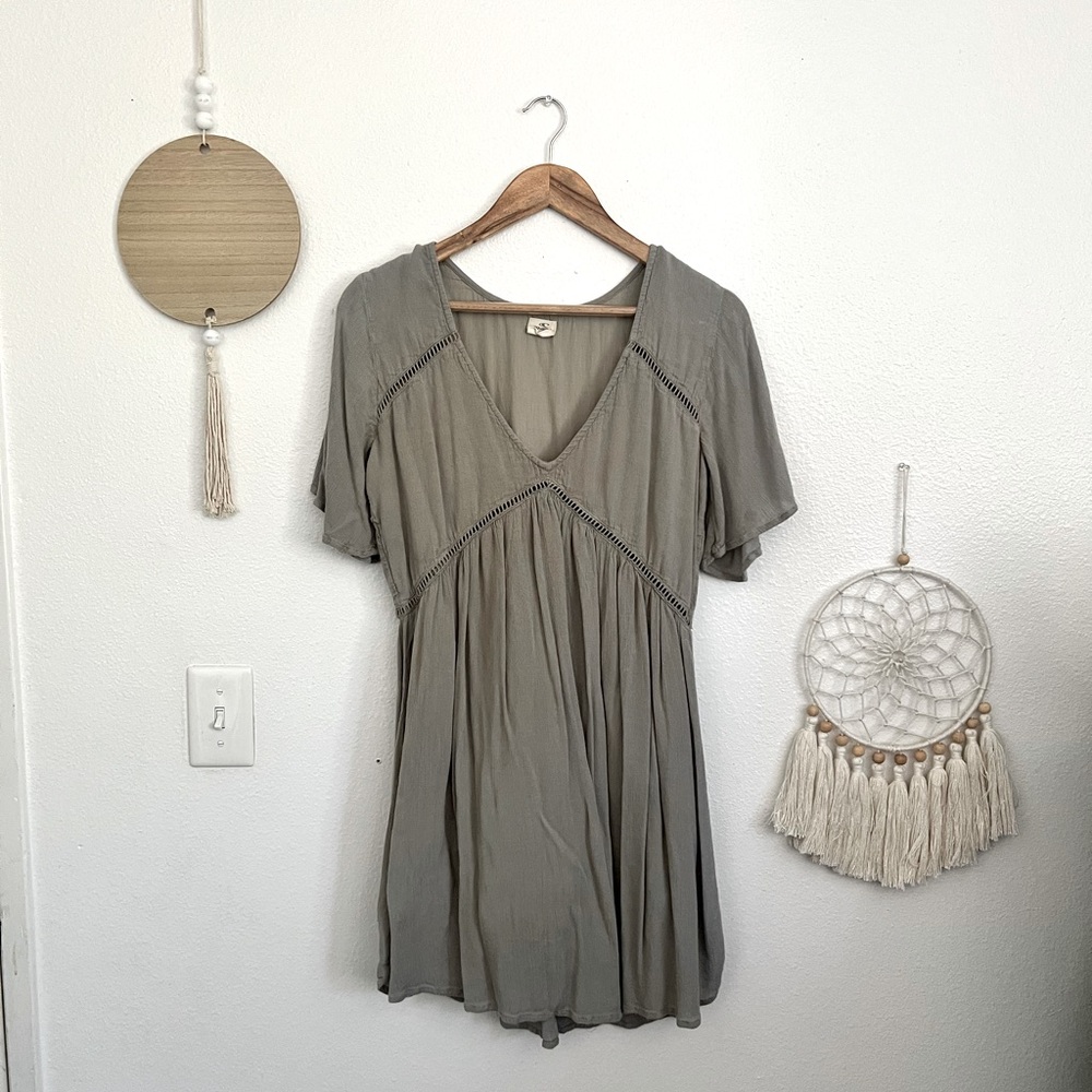 Gray green V-Neck Dress